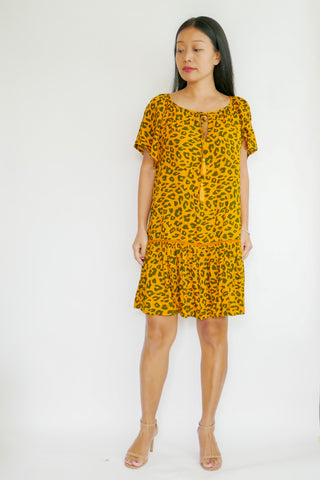 Dress Amor - Leo Print Mustard (Matching Mask Included)
