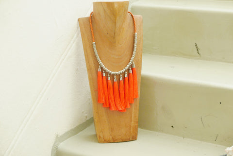 Tassel Round Necklace - Neon Orange