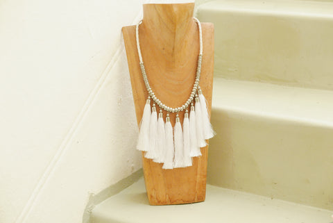 Tassel Round Necklace - White