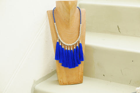 Tassel Round Necklace - Electric Blue
