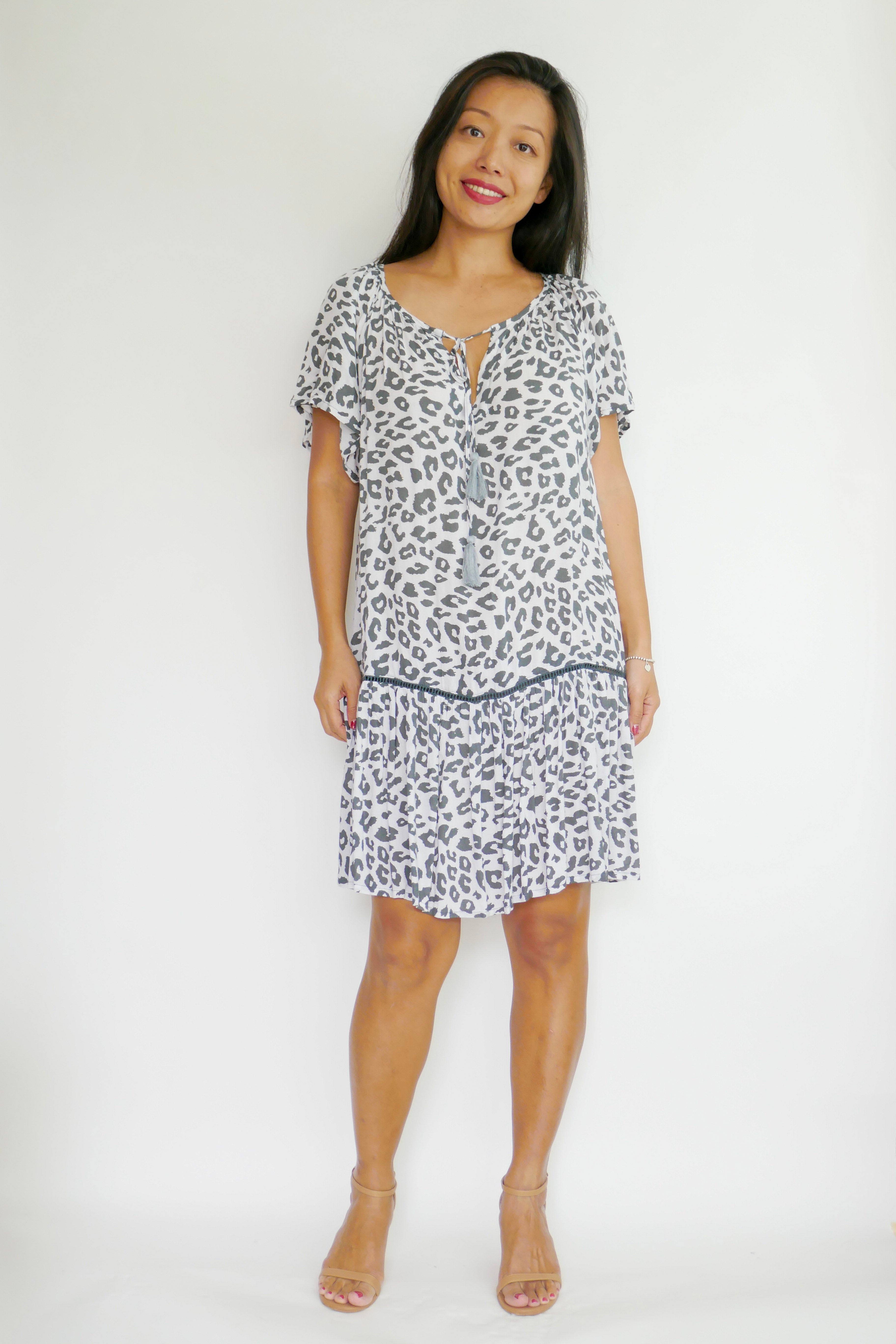 Dress Amor - Leo Print Grey (Matching Mask Included) RISAIA SHOP Dress Amor - Leo Print Grey (Matching Mask Included) RISAIA SHOP