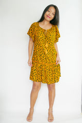 Dress Amor - Leo Print Mustard (Matching Mask Included)