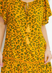 Dress Amor - Leo Print Mustard (Matching Mask Included)