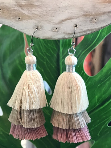 Tassel Ear Rings - Creme / Rusty Pink