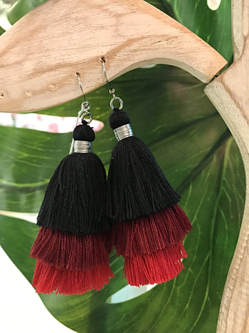 Tassel Ear Rings - Black / Poppy Red