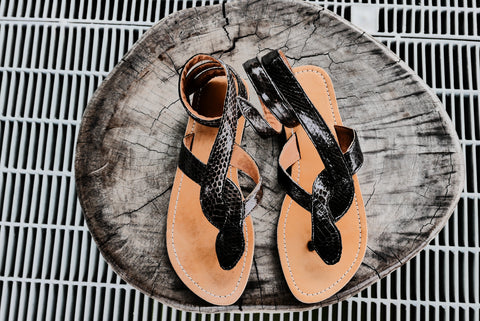 Snakeskin Pattern Sandal - Brown