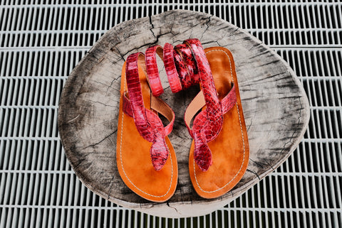 Snakeskin Pattern Sandal - Red