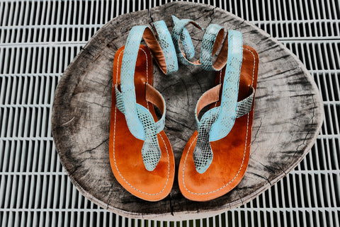 Snakeskin Pattern Sandal - Aqua