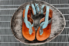 Snakeskin Pattern Sandal - Aqua