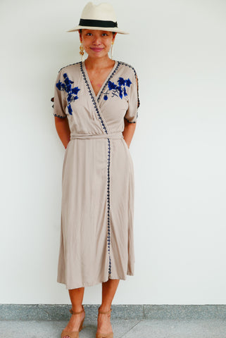 Vera Wrap Dress - Creme / Navy