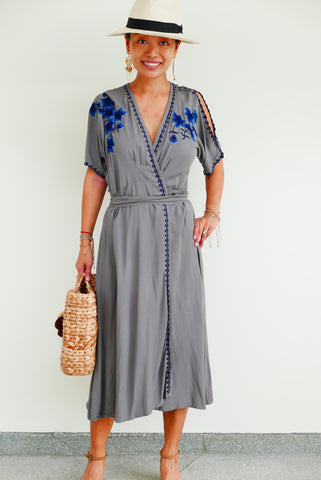 Vera Wrap Dress - Stone Grey