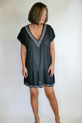 Dress Carmel - Black With Beads