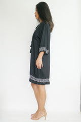 Dress Teresa - Black With Off-White Embroideries
